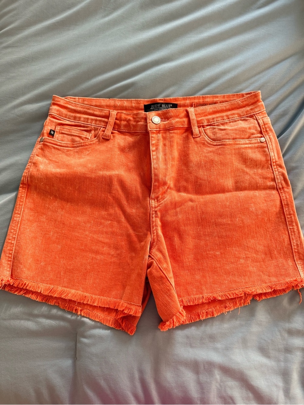 Judy Blue Bright Orange High-Rise Frayed Hem Denim Shorts